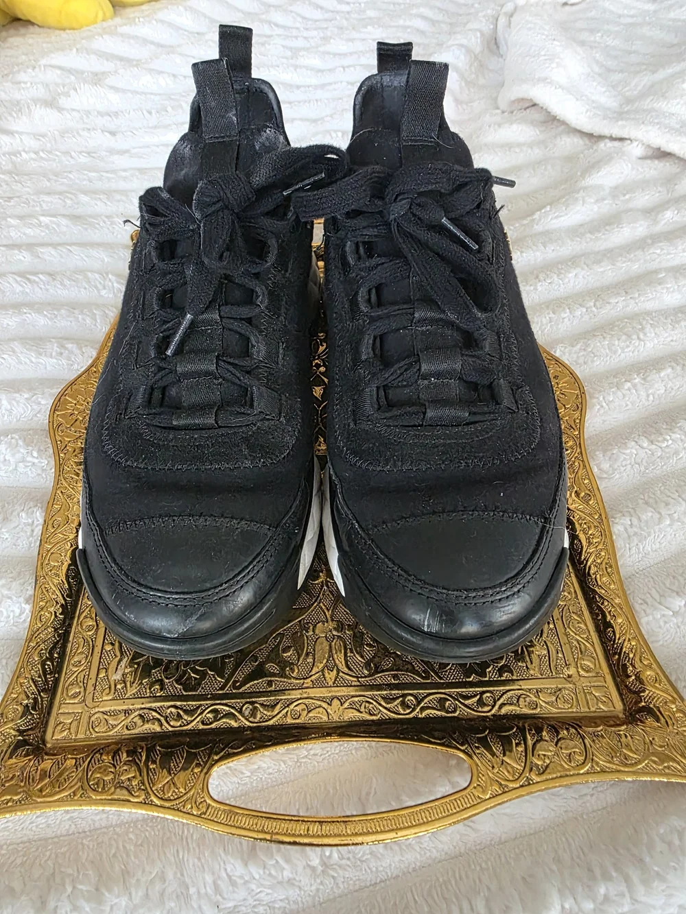 CHANEL Black and White CC Medallion Sneakers
